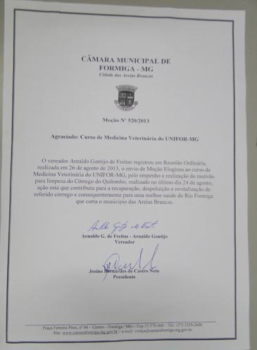 Curso de Medicina Veterinária recebe Moção Elogiosa
