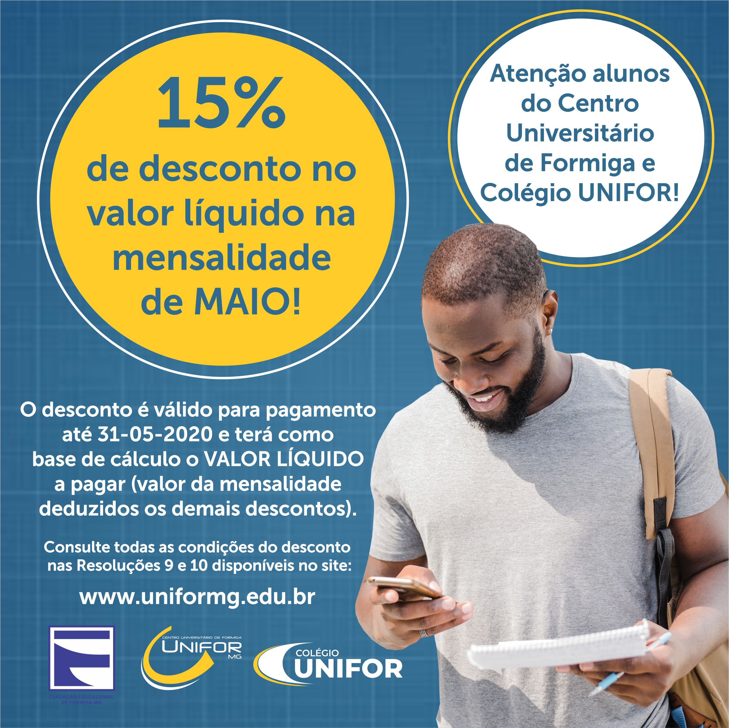 ALUNOS DO UNIFOR-MG E DO COLÉGIO TERÃO DESCONTO NA MENSALIDADE DE MAIO