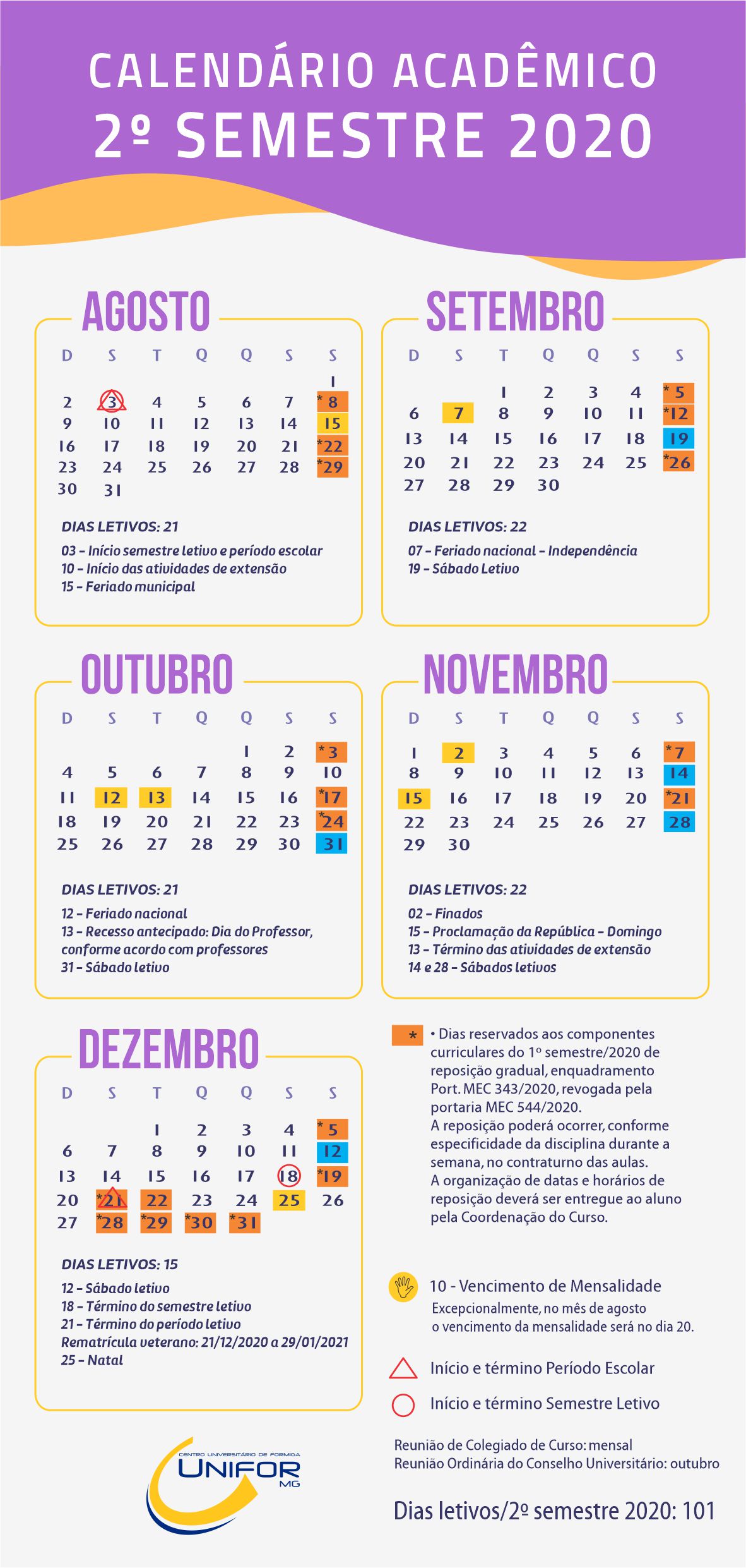 CONFIRA O CALENDÁRIO ACADÊMICO DO 2º SEMESTRE DE 2020