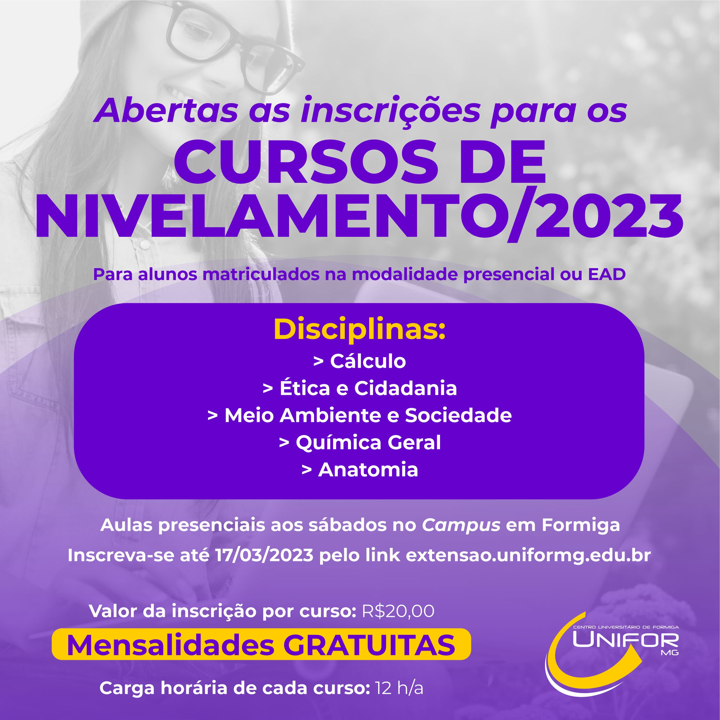 INSCRIÇÕES ABERTAS PARA CURSOS DE NIVELAMENTO