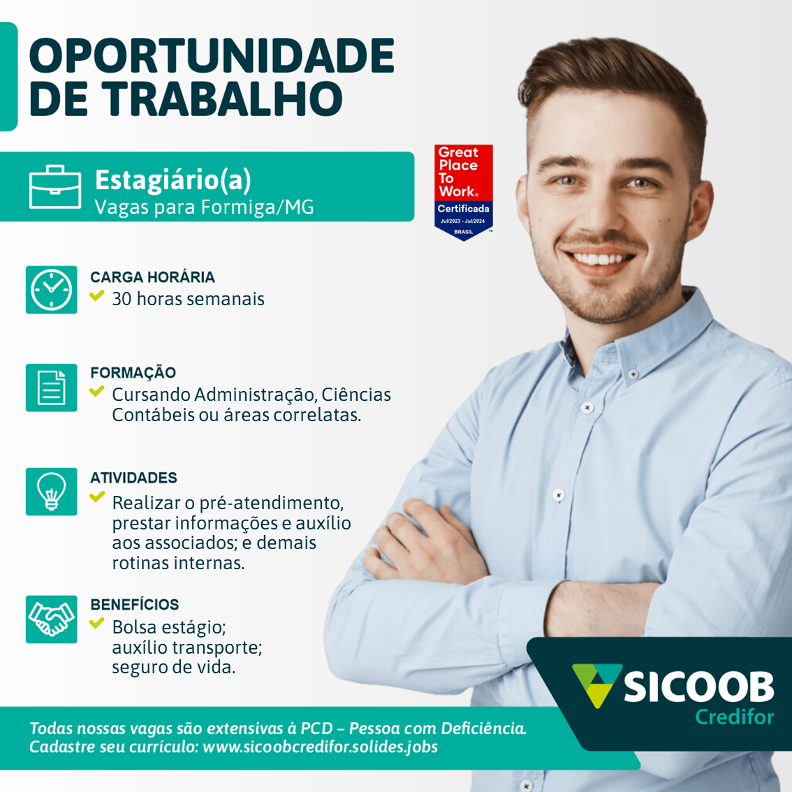 SICOOB CREDIFOR DIVULGA VAGA DE ESTÁGIO NA ÁREA DE ADMINISTRAÇÃO