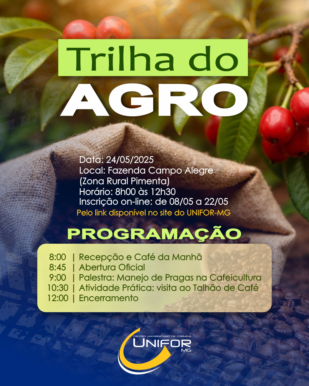 UNIFOR-MG PROMOVERÁ TRILHA DO AGRO 2025 FOCADA NA IDENTIFICAÇÃO E MANEJO DE PRAGAS EM CAFEZAIS